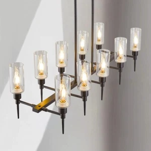 10 Lights，Farmhouse Rectangular Chandelier，Black Chandeliers for Dining Room - Picture 1 of 5