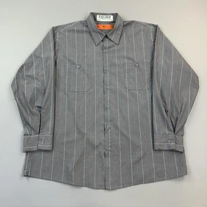 Vintage Red Kap Shirt Mens XL Gray Pinstripe Button Up Long Sleeve Workwear USA - Picture 1 of 10