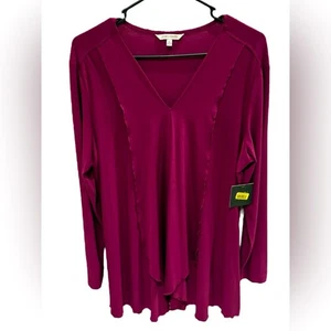 John Mark Tunic Top Wine Berry Polyester Spandex Cascade Front Career XL NEW - Picture 1 of 4