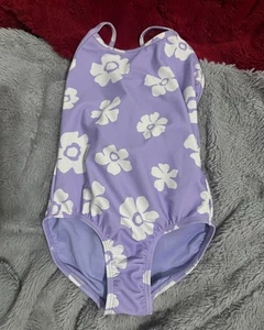 Gap Kids Girls One Piece Swimsuit Size XS Purple White Floral Strappy Back - Picture 1 of 7