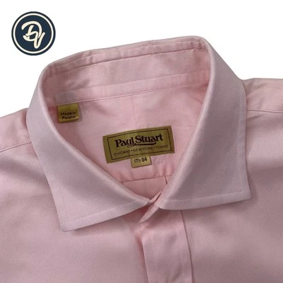 Mens 17 X 34 Paul Stuart Solid Light Pink Cotton Dress Shirt - Image 1 of 4