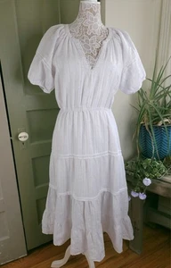 Betsey Johnson Tiered Midi Dress White Confetti Ruffle Prairie Cottagecore Large - Picture 1 of 18