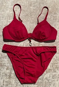 Barely Brooke By Venus USA Red Beaded Shell Bikini B Top S Bottom Two Piece Swim - Picture 1 of 3