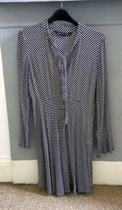 ZARA Black White Spot Tea Dress Size M 12 Tie Front Bell Sleeves Side Zip - Picture 1 of 6