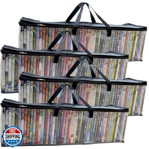 Evelots 4 Pack DVD/BluRay/Video-Storage Bag-New-Clear-Handle-Hold 200 with Ca - Picture 1 of 5