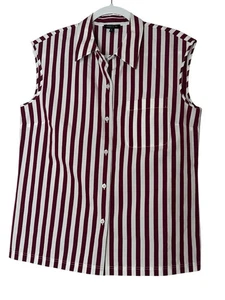 Lafayette 148 New York Shirt Womens Size 10 Parisian Burgundy Striped Sleeveless - Picture 1 of 8