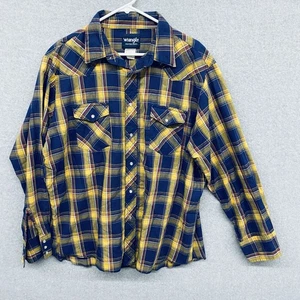 Camisa Wrangler Western Para Hombres XL Azul Amarillo Cuadros Perla A Presión Nerdcore Rodeo - Imagen 1 de 3