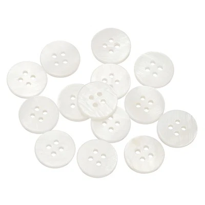 14件装天然贝壳纽扣,4孔15毫米圆形珍珠母纽扣,白色 — 第 1/4 张图片