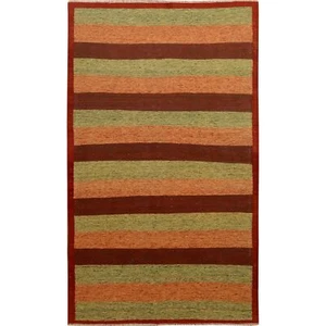 4'9"x8' Colorful Afghan Reversible Kilim Pure Wool Hand Woven Striped Rug R57500 - Picture 1 of 6