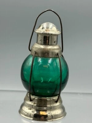 c 1900 LANTERN Blue Green Glass PERFUME or CANDY CONTAINER E&A 439 Vintage - Image 1 of 4