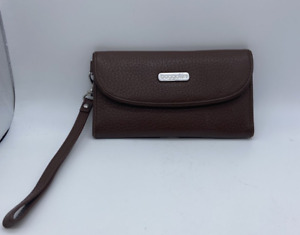 BAGGALLINI Brown Pebbled Leather Flap Wallet Checkbook Clutch (Removeable Strap)