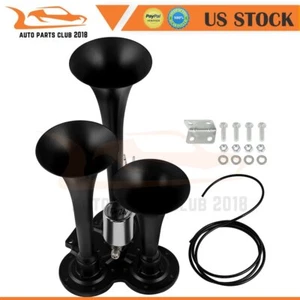 12V 150DB Triple Trumpet Truck Horn with Air Valve Kit Train Car Truck Boat - Picture 1 of 8