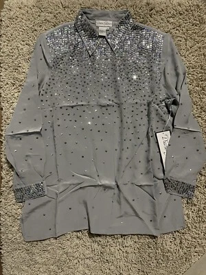 Blusa gris vintage de seda acolchada con lentejuelas de manga larga Diane Gilman para mujer nueva con etiquetas (1X) Foto 1 de 4