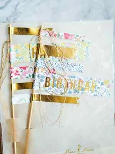 Happy Birthday Cake Flags By Meri Meri Bespoke Party Decor Flags Toppers Gold - Imagen 1 de 2