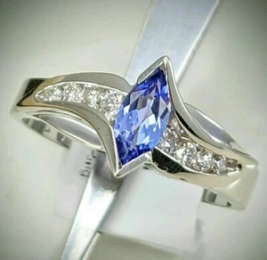 2Ct Marquise Lab Created Tanzanite Diamond Women's Ring 14K White Gold Plated - Picture 1 of 5