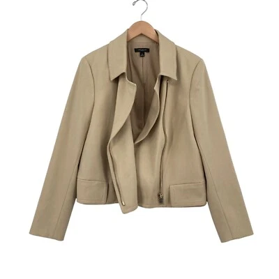 Chaqueta Ann Taylor Moto Mujer Talla 14 Beige Manga Larga Forrada Cuello Cremallera Completa Foto 1 de 4