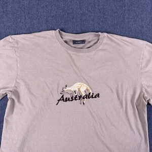 Vintage OZ Australia T-Shirt XL Kangaroo Embroidered Graphic Beige 90s Souvenir - Picture 1 of 10