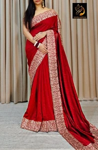 Vichitra Silk Saree with Stitched Blouse and Fall Pico - Picture 1 of 5