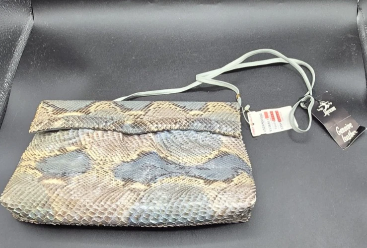 Bolso sin asas de cuero de serpiente pitón vintage años 70 Bags By Supreme nuevo con etiqueta Foto 1 de 4