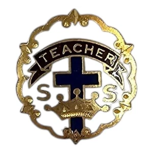 Little And Cross Crown System Pin Sunday School Teacher Enamel 10K Gold Filled - Picture 1 of 9
