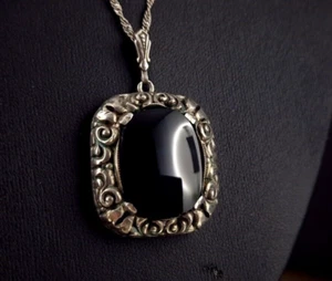 Anhänger Silber 830 Achat schwarz & Kette Vintage - hübsch & verspielt - Bild 1 von 7
