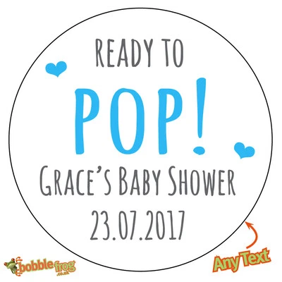 BOBBLE FROG 48 x BLUE READY TO POP Baby Shower Personalised Stickers Pregnant Party Bag -682
