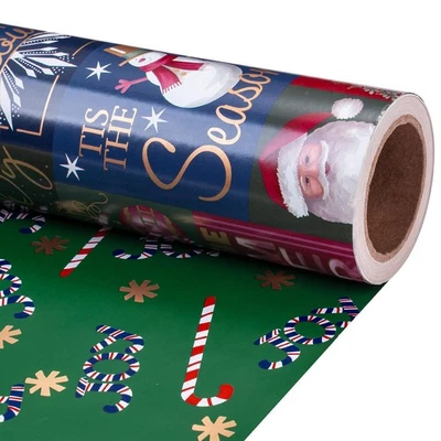 30" X 32.8' Reversible Christmas Wrapping Paper Large Paper Roll, Jumbo Roll,... - Image 1 of 4