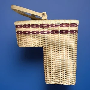 Vintage Step Basket With Handle Red Woven Design 12x12.5” - Picture 1 of 4