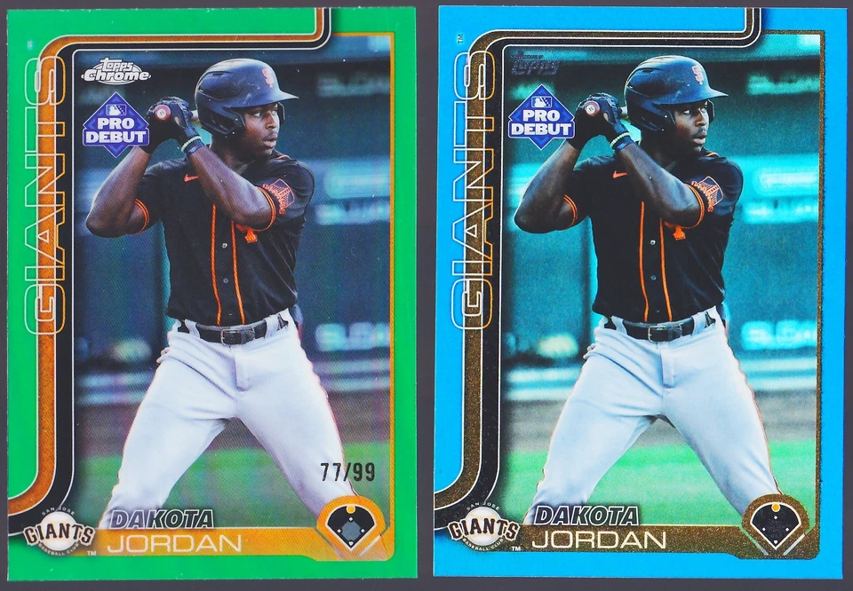 2025 Topps Pro Debut Dakota Jordan Green Chrome Refractor /99 & Blue Foil /150 - Image 1 of 1