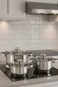 Kochtopset 6 tlg. Edelstahl mit Glasdeckel Induktion ca. Ø16, Ø18, Ø20 - Bild 1 von 2