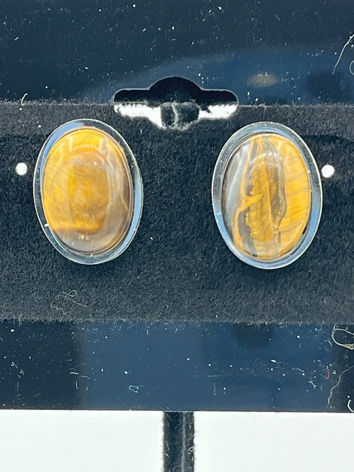 Серьги-гвоздики из нержавеющей стали овальный кабошон драгоценный камень натуральный тигровый глаз - Изображение 1 из 1