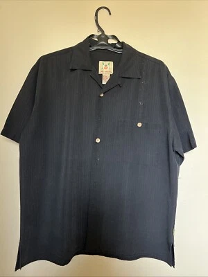 Joe Marlin Rayon Blend Camp Shirt Men's Large Short Sleeve Ivory/Black Set of 2 - Image 1 of 4