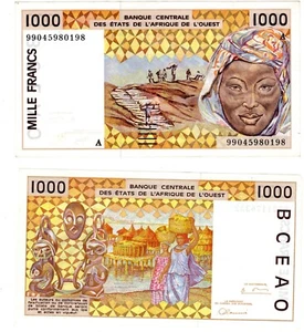 COTE D'IVOIRE IVORY OUEST WEST AFRICAN STATES Billet 1000 FRNS 1997 - 2002 P111A - Picture 1 of 1