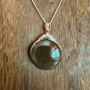 Natural Nephrite Hetian Jade Pendant with 925 Sterling Silver and Rose Gold 糖玉 - Picture 1 of 6