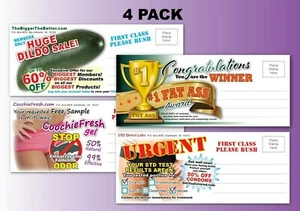 4 Adult PRANK Mail Postcards - FUNNY Joke Revenge Gag Gift Novelty Funny Humor - Foto 1 di 4