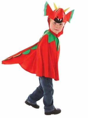 KIDS RED DRAGON CAPE COSTUME CHILDRENS BOOK DAY WELSH CHINESE NEW YEAR OUTFIT  - Image 1 of 3