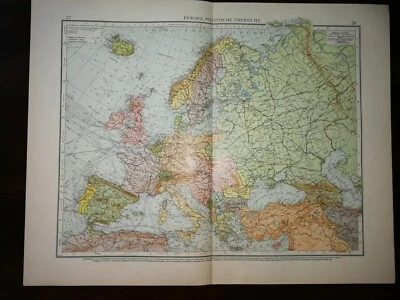 DOUBLE-PAGE MAP-EUROPE POLITICAL , PAGE 27-28 , ANDREE GREAT WORLD ATLAS- 1914 - Image 1 of 2