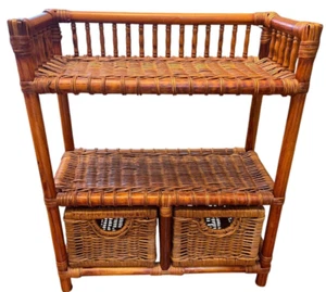 Wicker Rattan Shelf Counter or Wall - 2 Shelves 2 Drawers Natural 19" x 15" x 7" - Picture 1 of 23