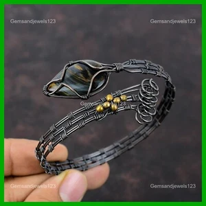 Copper Pear Pietersite Stone Anniversary Sister Wire Wrapped Handcrafted Bangle - Picture 1 of 6