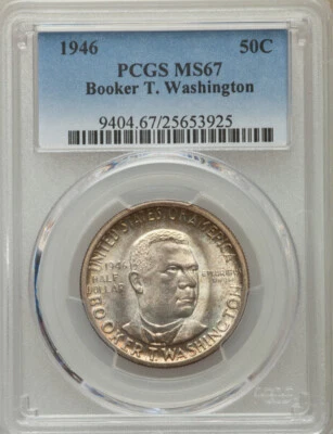 1946 50c BTW Booker T Washington Half Dollar PCGS MS67 Golden & Rose Toning! - Image 1 of 2