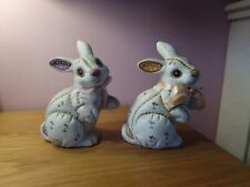 VIntage Geo Z Lefton  Pair Rabbits Figurine 1987 Patch Work Floral Easter 