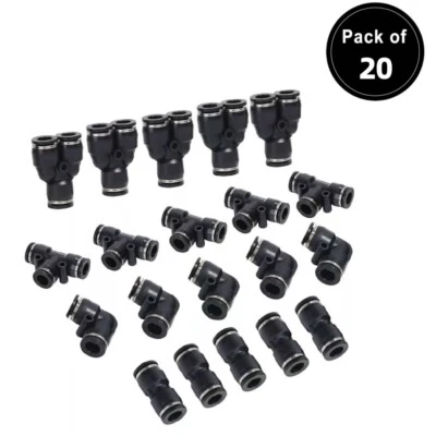 LokoCar Push to Connect Fittings OD 1/2'' Air Line Nylon Pipe Fittings Kit 20Pcs - Image 1 of 4