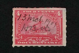 US Revenue 1898 R166 Battleship Documentary Tax 4c Corner Arrow Used Thin VF - Picture 1 of 2