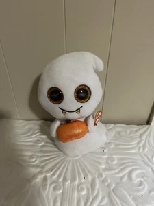 TY SCREAM Beanie Boos Halloween Medium Ghost 9" Glitter Eyes w/Pumpkin And Tags - Picture 1 of 15