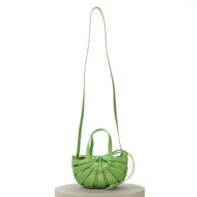 BOTTEGA VENETA 2450$ 'SHELL' Small Tote Bag w Strap In Pistachio Cutout Leather - Image 1 of 4