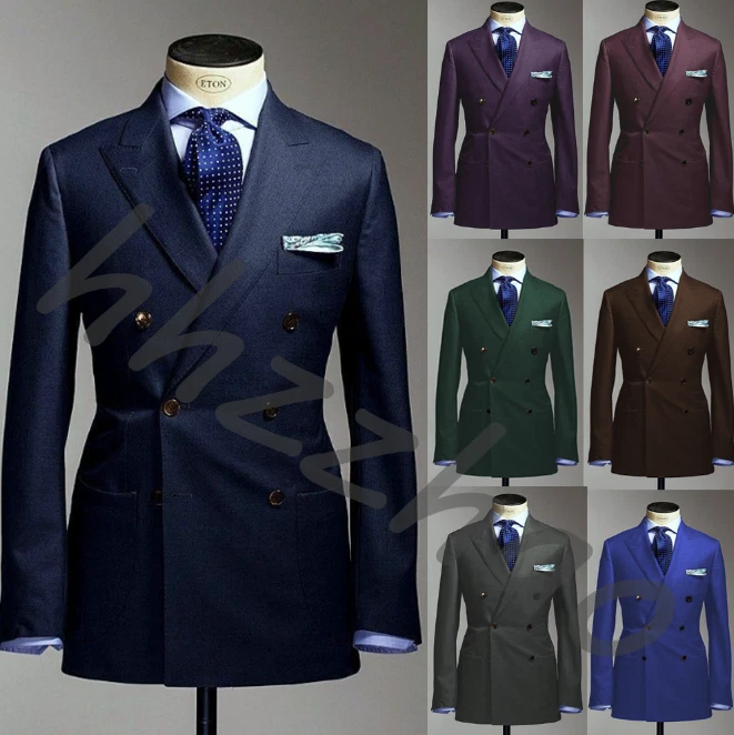 Traje de Hombre Solapa Pico Doble Pecho Formal Negocios Boda Novio Esmoquin 2 Piezas Foto 1 de 4