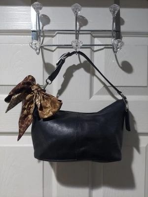 Vintage Coach Legacy Demi Shoulder Bag 9596 Black Leather W/ Silk Coach Scarf  - Image 1 of 4