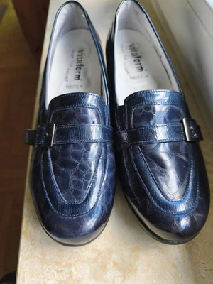 vitaform 42 Damen Slipper Blau Kroko Nappaleder Top Wie Neu QVC Schuhe  - Bild 1 von 4