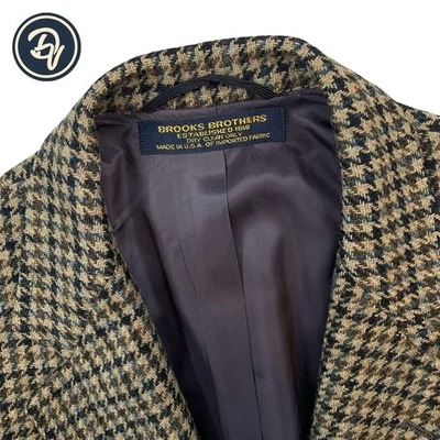 1980's 42 R Brooks Brothers Brown Mini Plaid Knit Tweed Blazer Made USA - Image 1 of 4