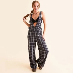 Mono Free People Deep V Cut Mara negro a cuadros talla 4 nuevo sin etiquetas - Imagen 1 de 13